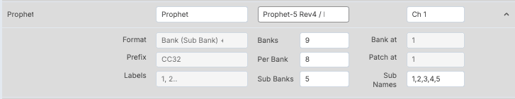 Sequential Prophet Rev 4 custom preset configuration in Midivex