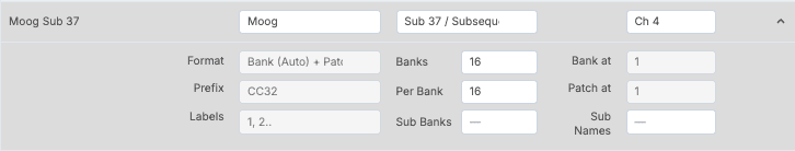 Moog Sub 37 custom preset configuration in Midivex