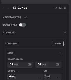 Midivex Zones effect panel